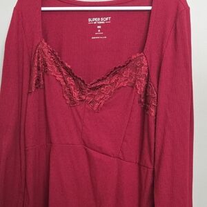 Torrid Red Lace Trim Blouse